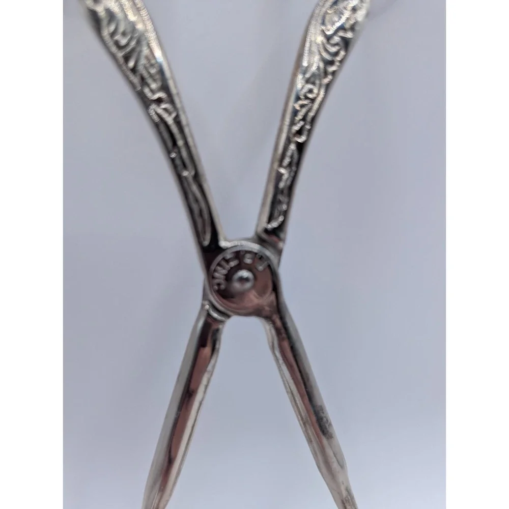 Vintage EP‎ Zinc Silverplate Scissor Tongs Ornate Scroll Handles Dramatic Claws